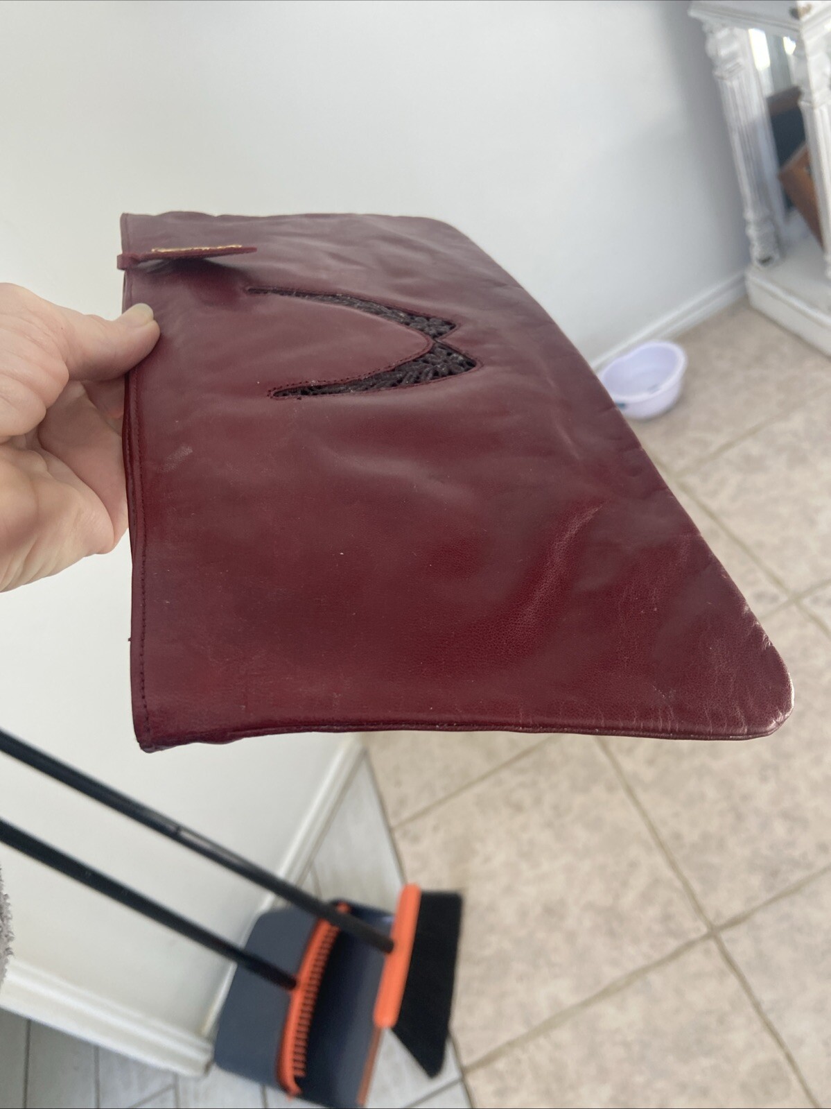Vintage Nina Ladies Genuine Calfskin Burgandy Leather Handbag Made In Spain