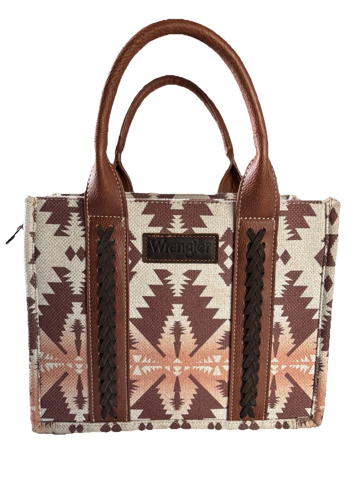 Wrangler Handbag Women Purse Aztec Western Pattern, No Shoulder Strap Brown/tan