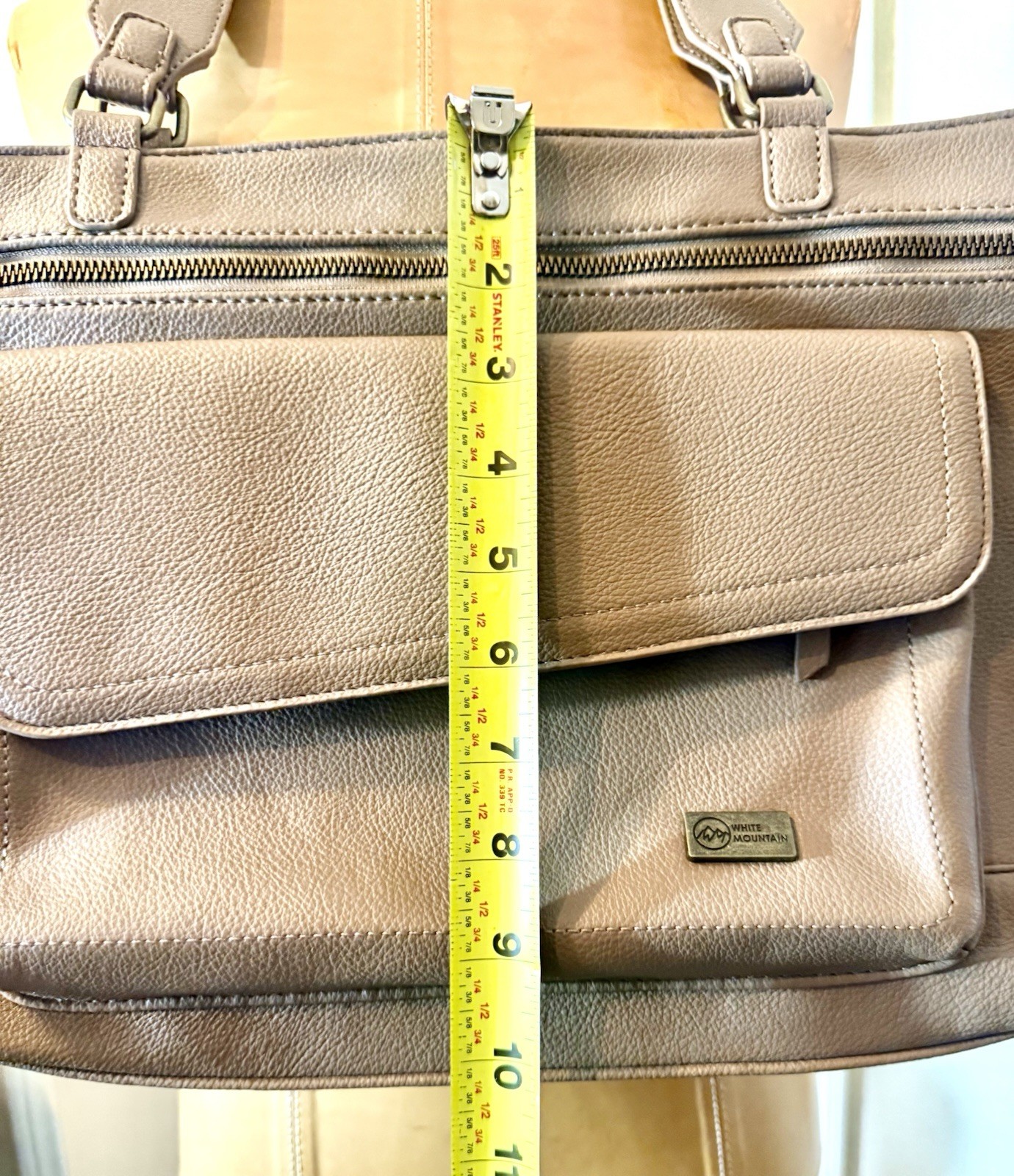 White Mountain Tan Pebble Leather Tote Bag 16.6” w x 10.5”h x 3.5D