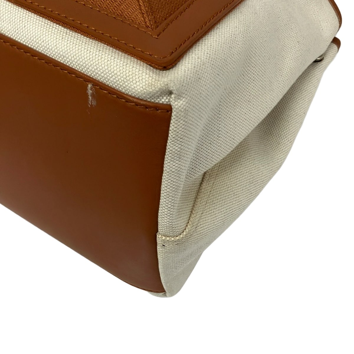 BALENCIAGA Navy Cabas S 339933 White Brown Canvas Leather Tote Bag