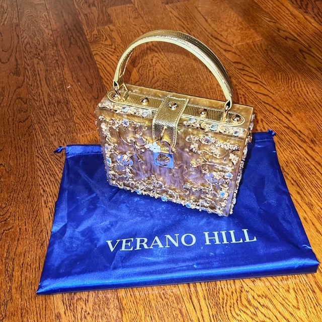 Verano Hill Silver With Gold crystal-embellished evening clutch bag