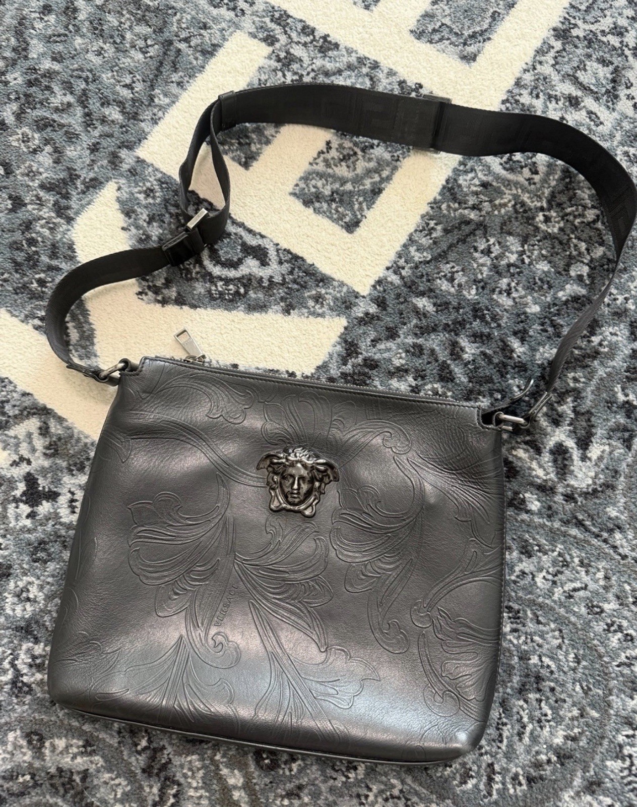 Versace Black Leather Medusa messenger bag