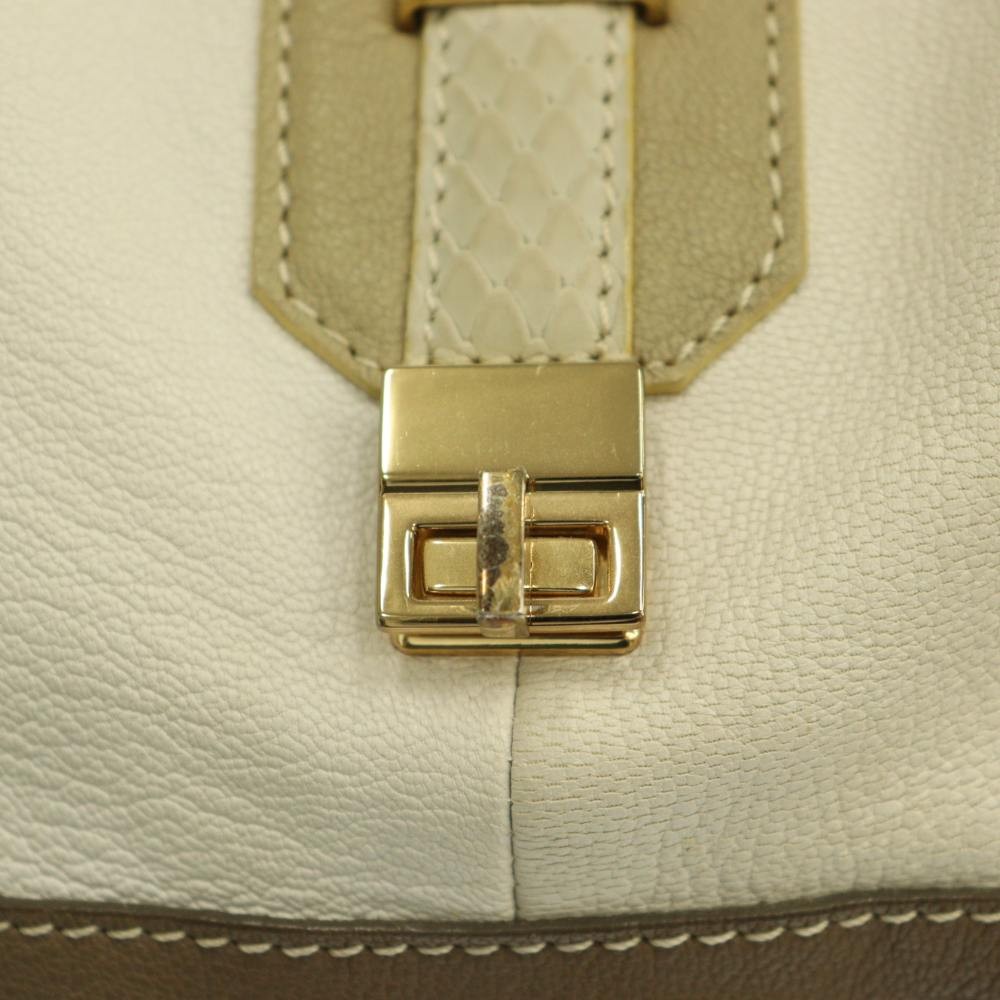 POTIOR Leather Handbag White Beige AB Condition Logo Charm 9.6×6.1×3.9in