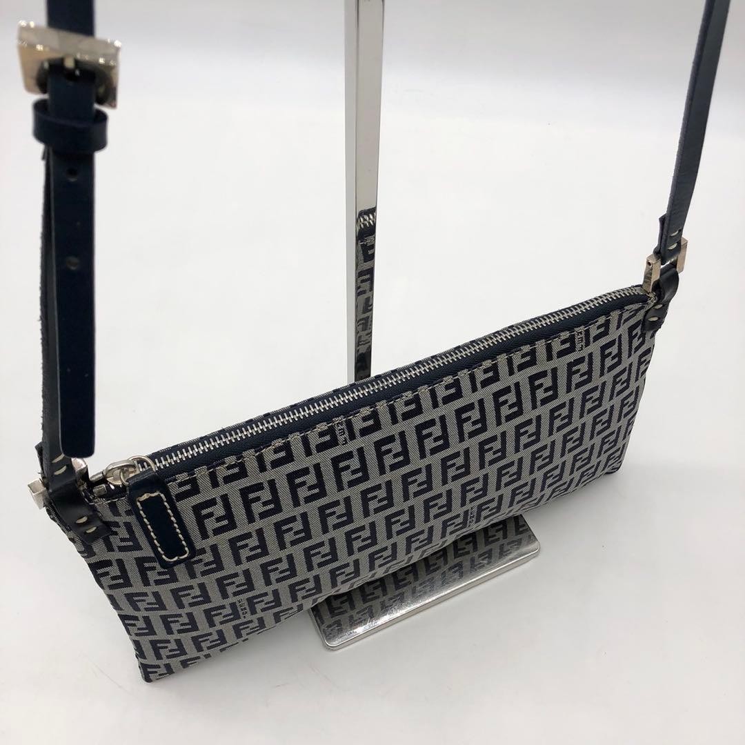 Fendi Zucchino FF Canvas Leather Accessory Pochette Shoulder Bag Auth