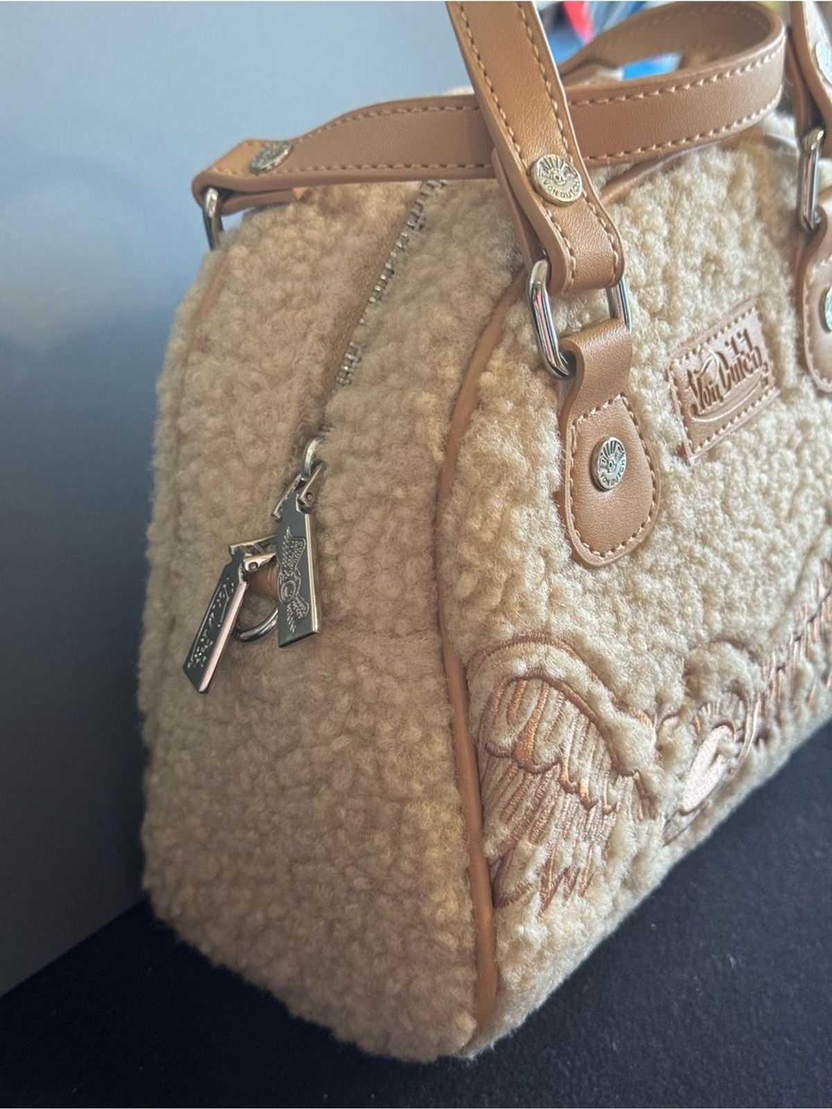 RARE Sold Out Von Dutch Beige Sherpa Bowling Bag