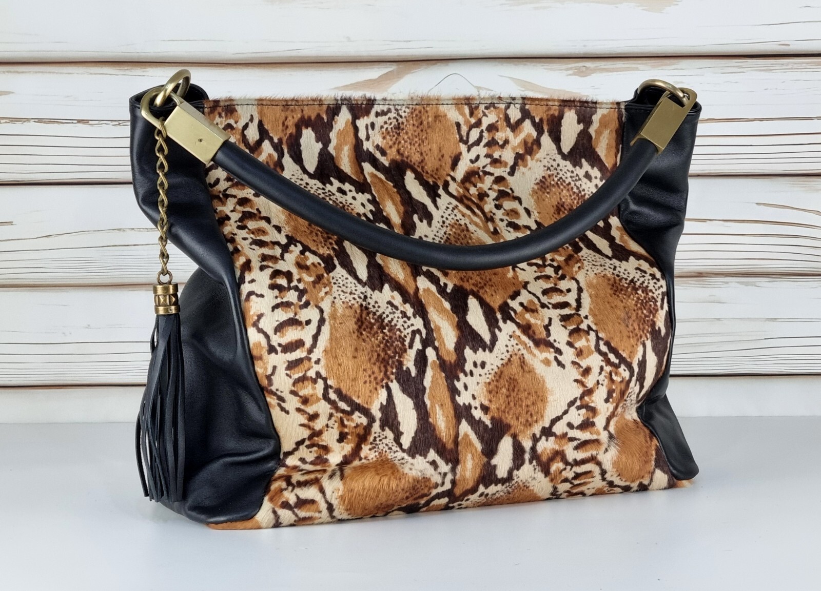 Animal Print Leather Tote Bag, Genuine Italian Handmade Led…