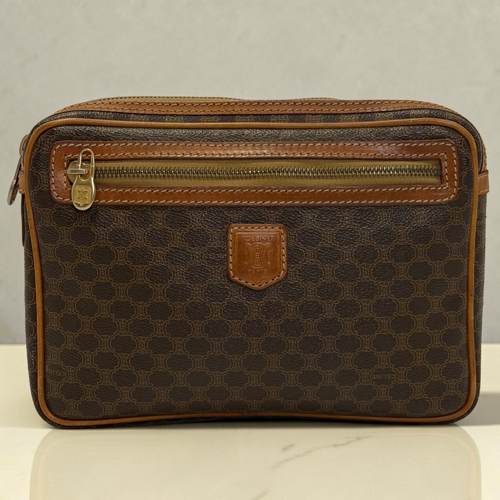 Vintage Celine Macadam Triomphe Clutch Bag 1990s Designer Wristlet PVC Leather