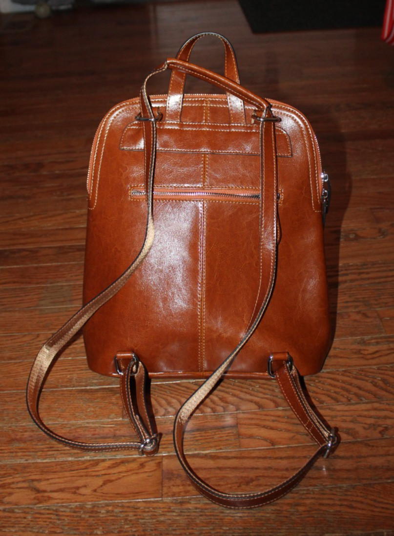 Heshe Women Vintage Leather Backpack Casual Daypack Brown Cowhide Manmade
