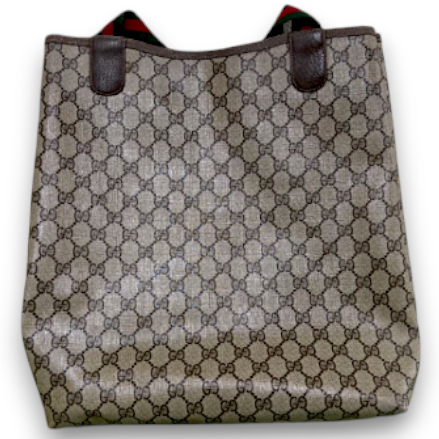 GUCCI Accessory Collection GG PVC Sherry Web Tote Bag Brown Vintage 40.02.003
