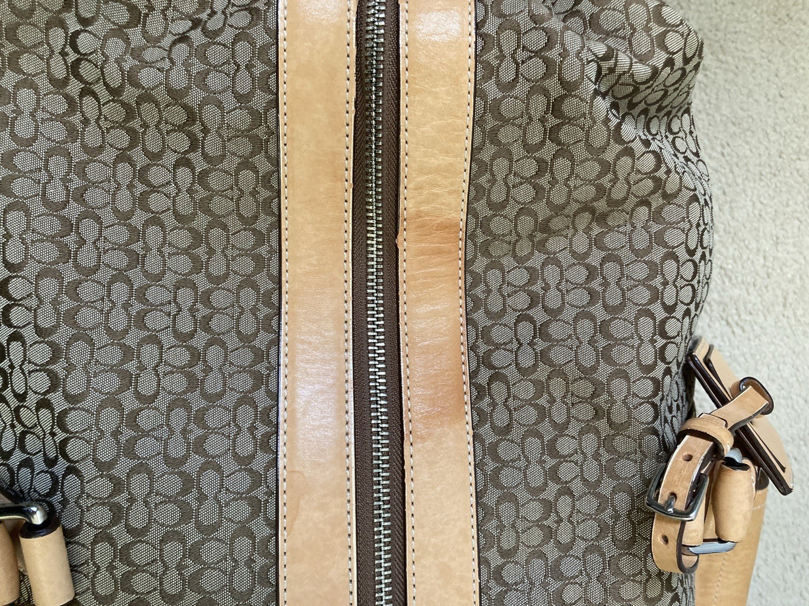 Genuine Coach Signature Duffle Bag – Brown/Tan with Tan Leather Trim F77013