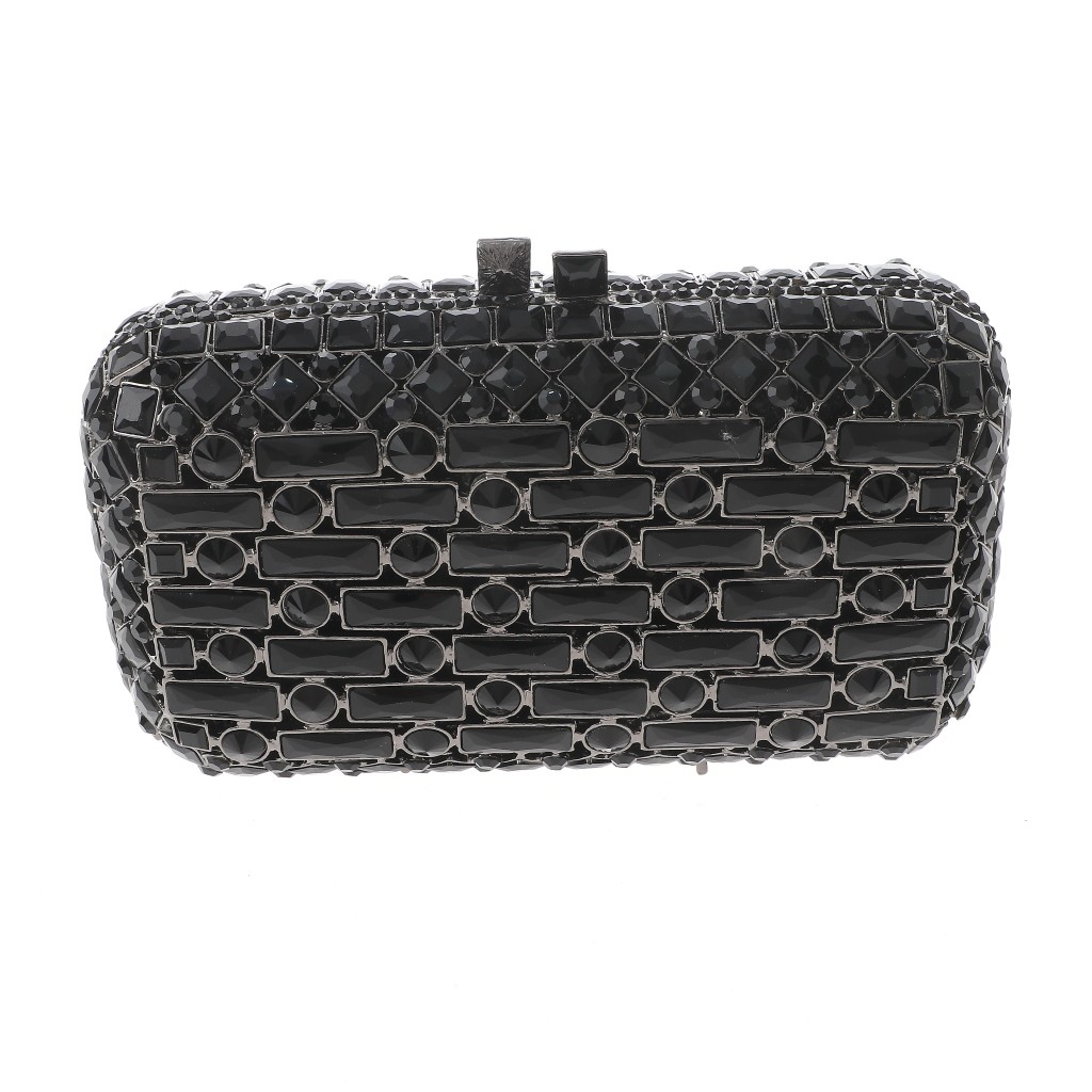 Hermatite Tone Alloy Metal High End Rhinestone Clutch Bag HB6281-BLK