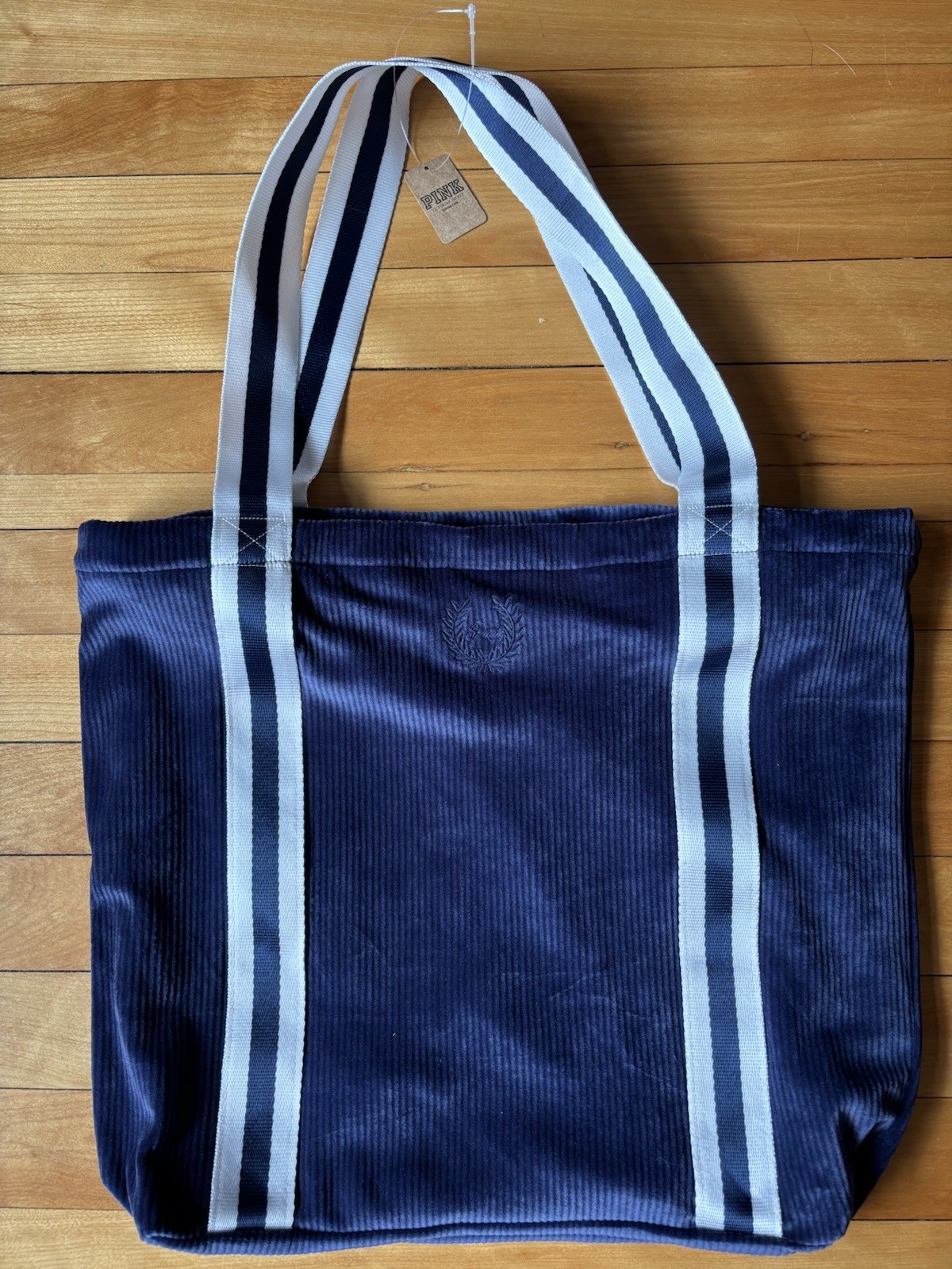 Victoria’s Secret Tote Bag Ribbed Corduroy/Velour Zip Top Navy Blue – NWT