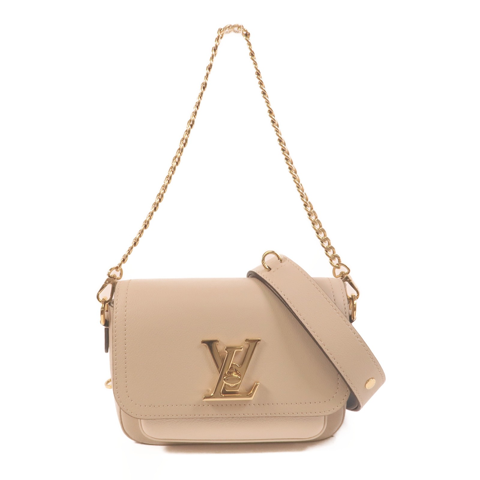 LOUIS VUITTON LV GHW Lockme Tender 2 Way Bag M58554 Calfskin Leather Beige Ivory