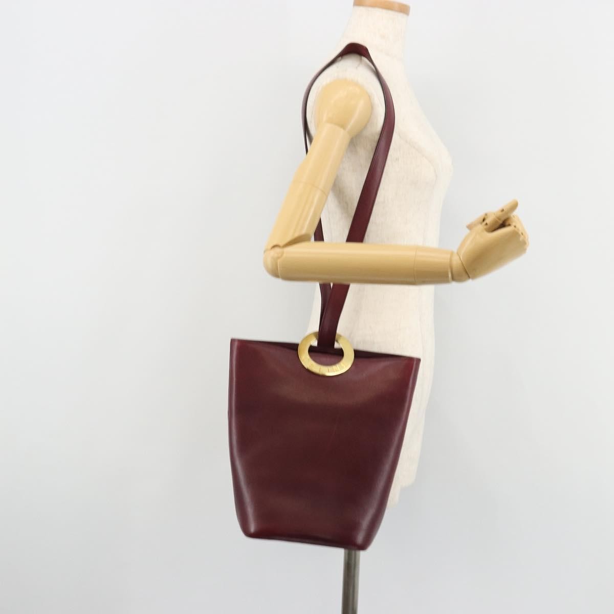 CELINE Circle Shoulder Bag Leather Bordeaux Gold Auth 181718