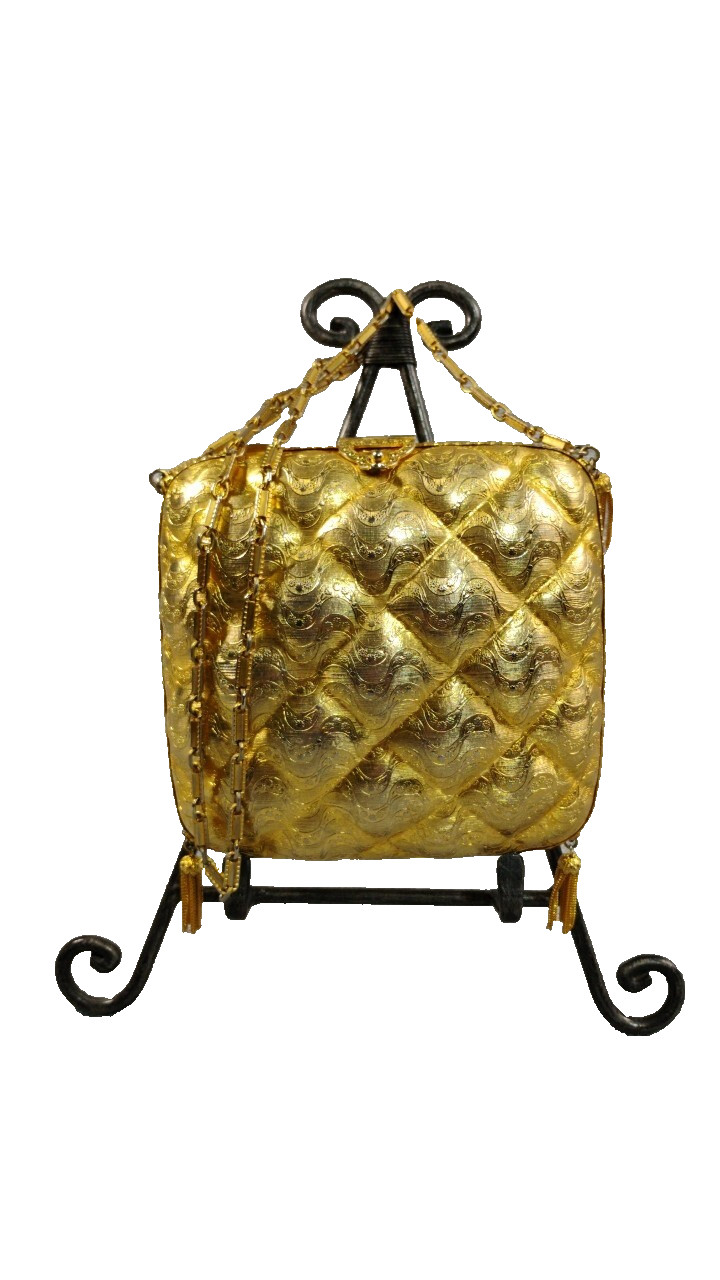 70’s Italian Rosenfeld Embossed Gold Plated Metal Purse Shoulder Bag RARE