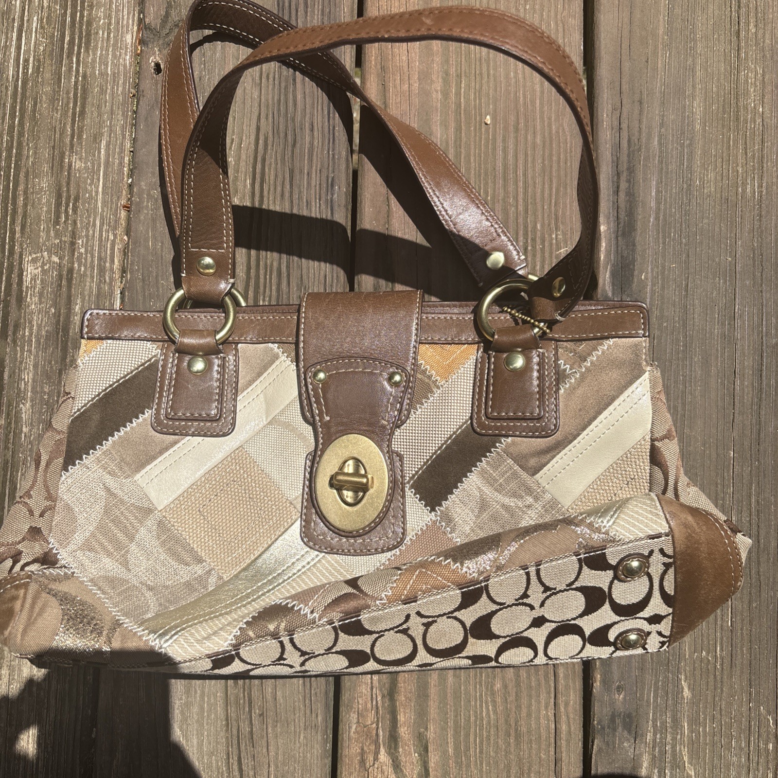 Coach Vintage Y2K Patchwork Leather Turn Lock Shoulder Satchel Bag 12524