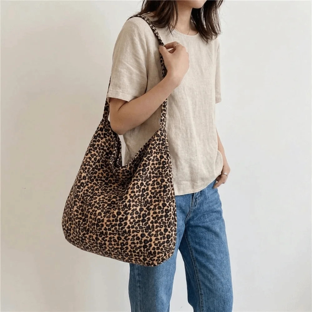 Printed Leopard Print Handbag Large Capacity Tote Bag Canvas Crossbody Bag Korea
