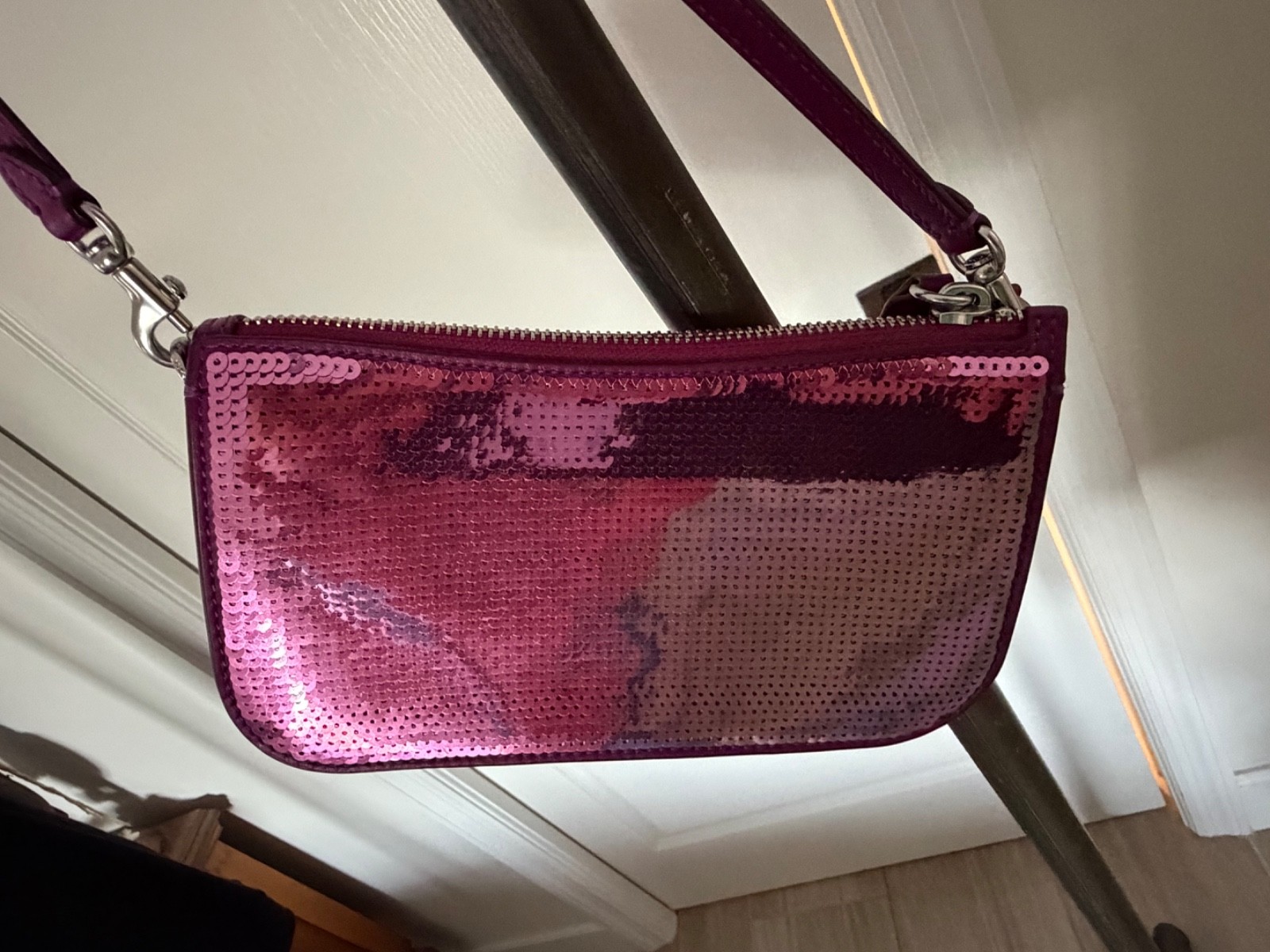 COACH Penn Sequined Shoulder Bag / Dust Bag / Dark Magenta / New Without Tags
