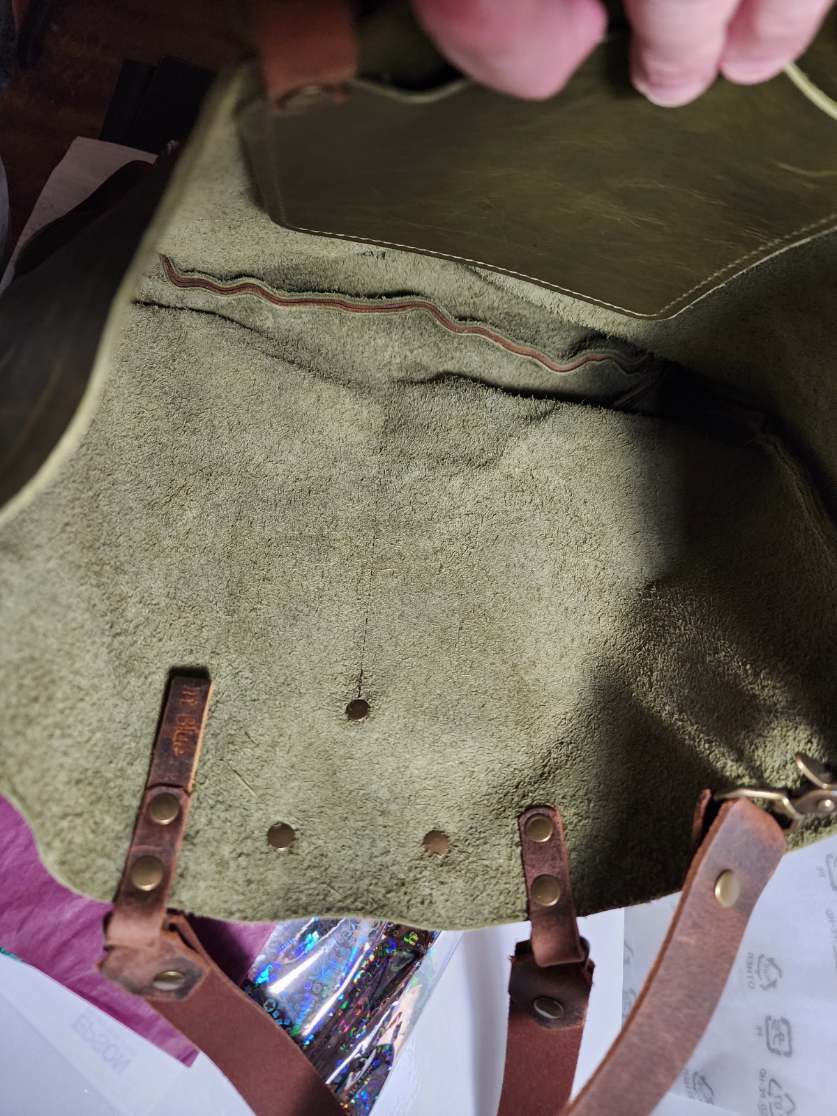 Artisan Leather Unlined Handbag Messenger Tote Shoulder Crossbody Olive Brown