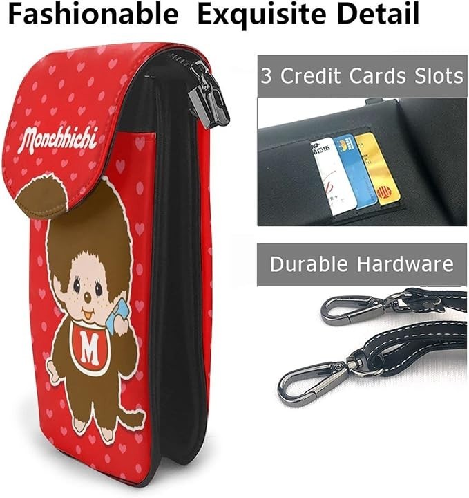 Monchhichi smartphone pouch shoulder bag, crossbody bag, 19cm*12.5cm*4cm