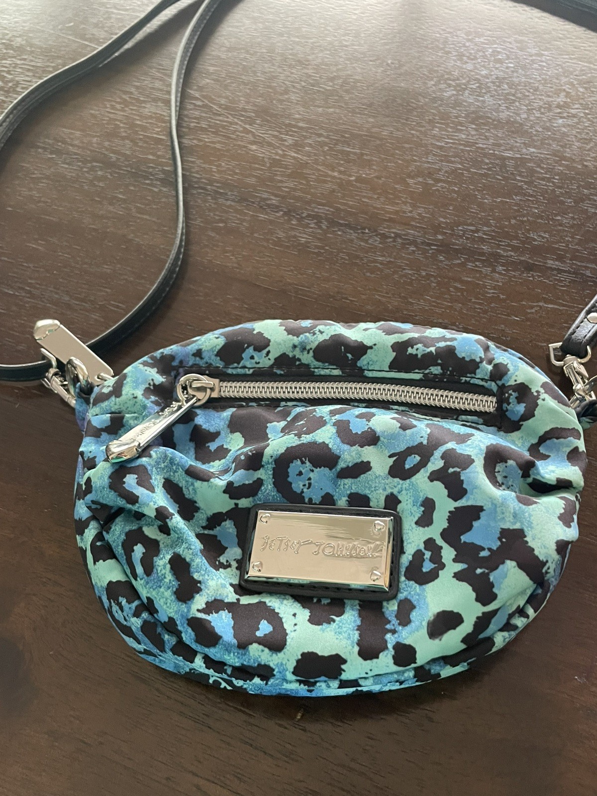 Betsey Johnson Blue Cheetah Mini Crossbody Bag Clutch Cosmetic