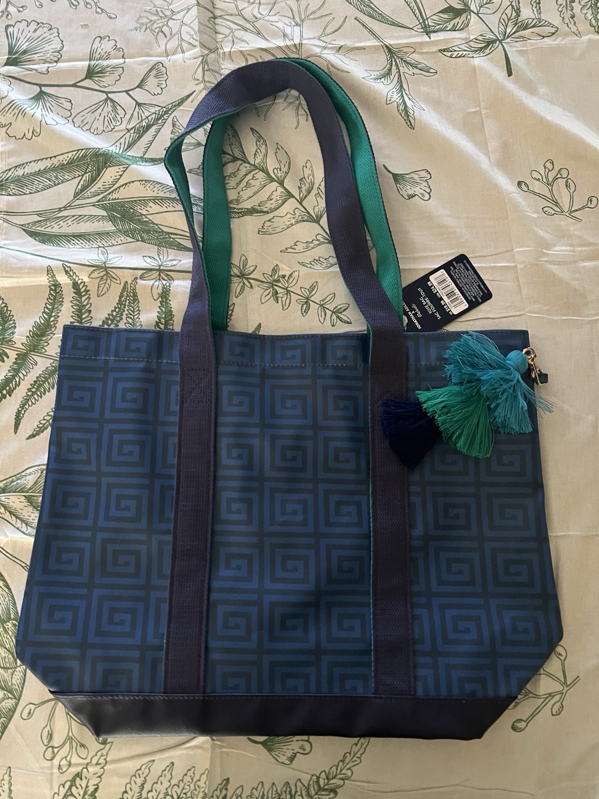 Jonathan Adler x Michaels Blue Greek Key Tote Bag Tassel NWT Mahjong Collection
