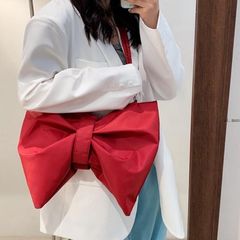 Bow Tote Bag Cute Bowknot Shoulder Bag Casual Canvas Handbag Commuter Women Chic