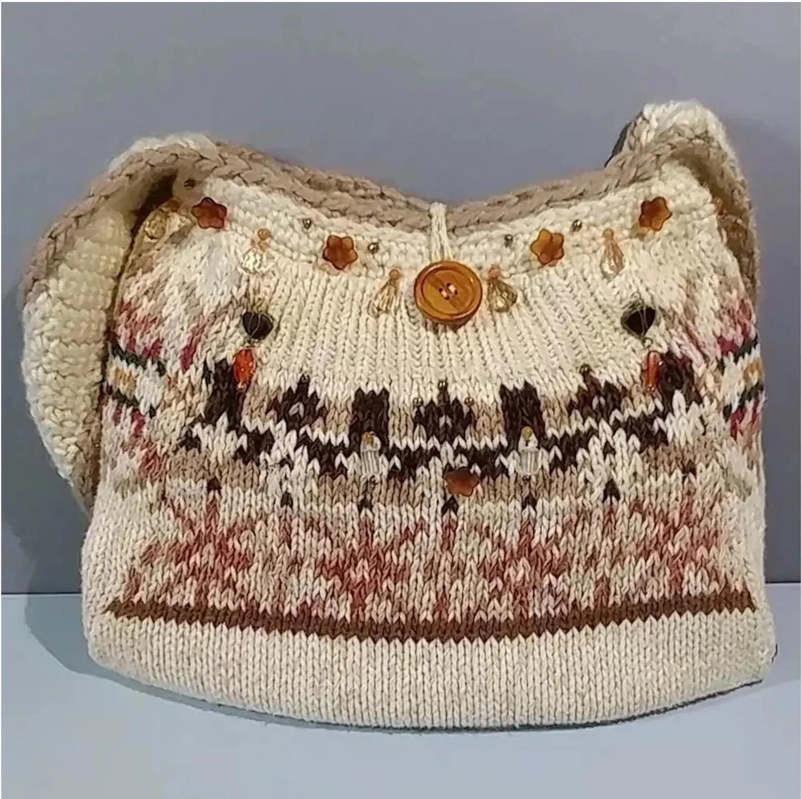 OOAK Sweater Purse Machine Knit and Crochet Nordic Design Crossbody/Shoulder Bag