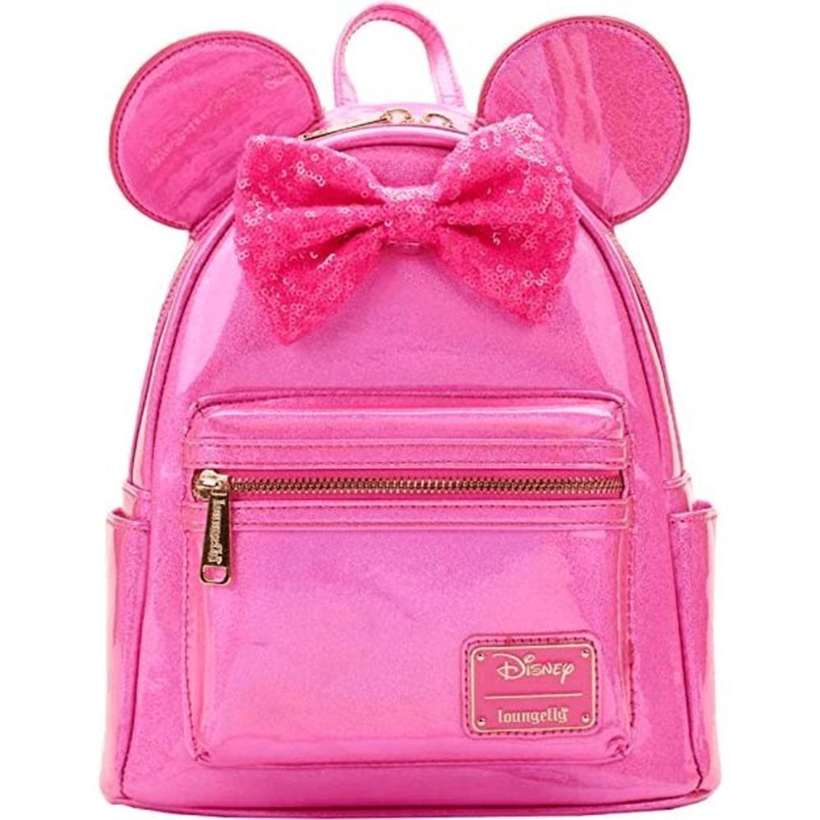Loungefly Disney Minnie Mouse Hot Pink Holographic + Sequin Bow Mini Backpack