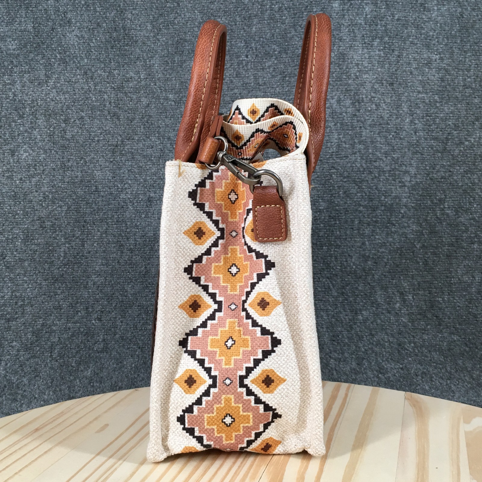 Wrangler Southwestern Print Small Canvas Tote Brown Beige Aztec Small Crossbody
