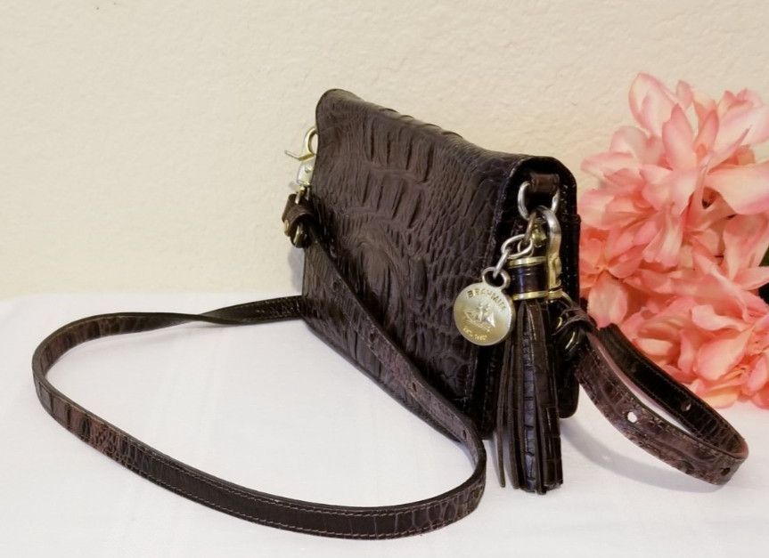 BRAHMIN Mini AMELIA BROWN MELBOURNE Genuine LEATHER Clutch SMALL CROSSBODY BAG