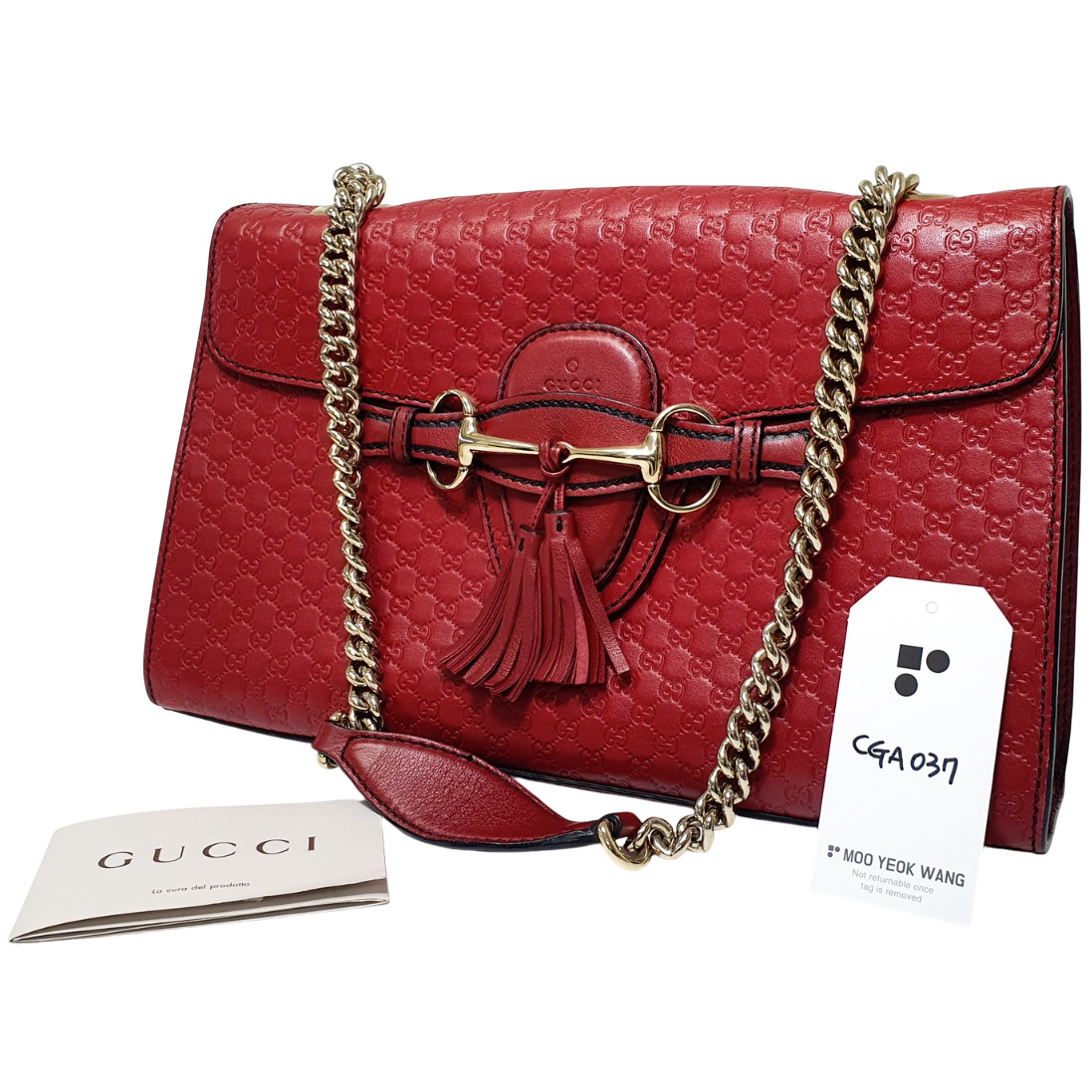 NO TARIFF GUCCI Emily Micro Issima Chain Shoulder Booklet Leather Swatch CGA037