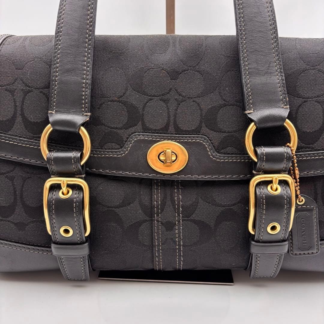 Coach Hampton Legacy Signature Canvas Flap Satchel Black Turn-Lock D0726-11060