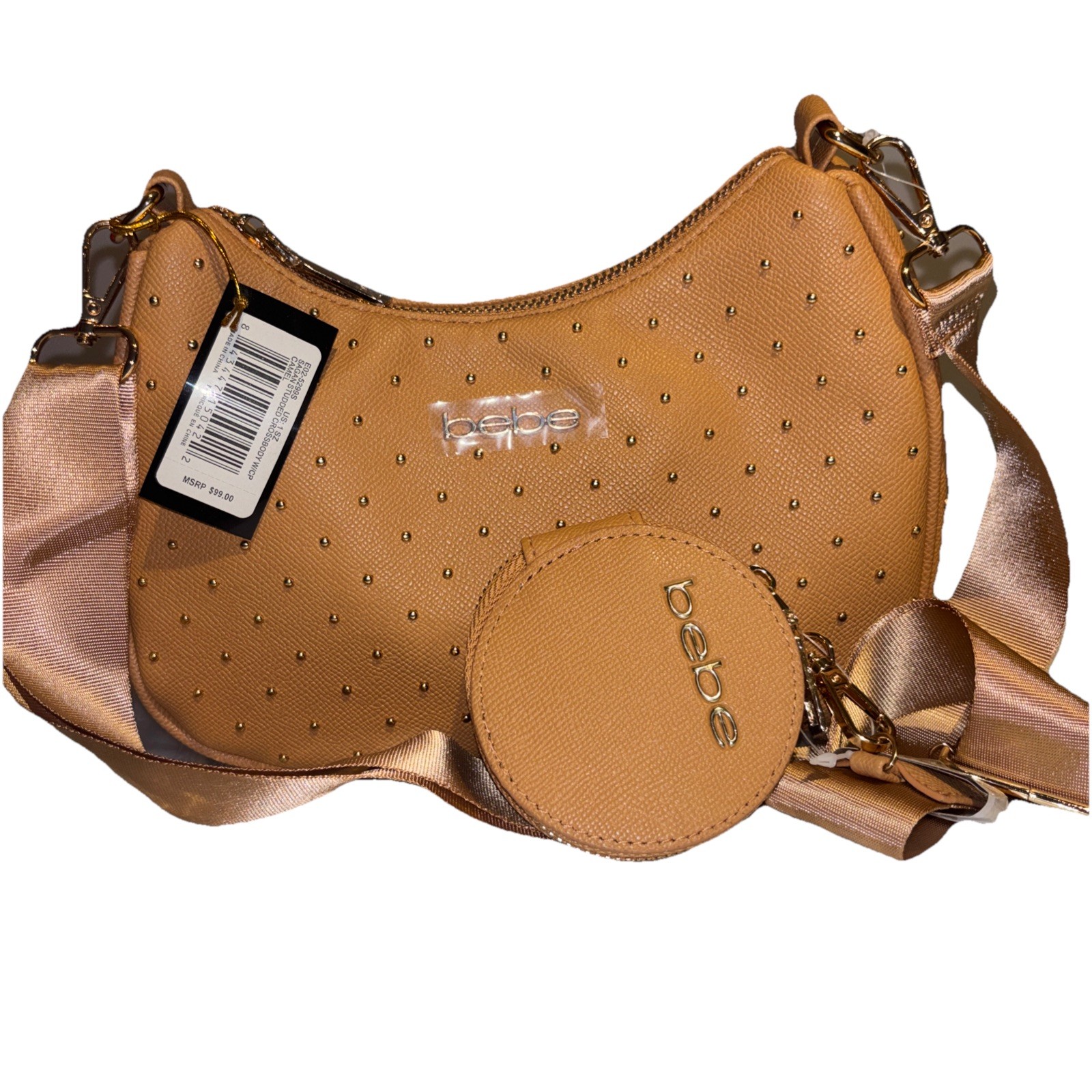 Bebe Sagan Studded Crossbody Bag- Camel