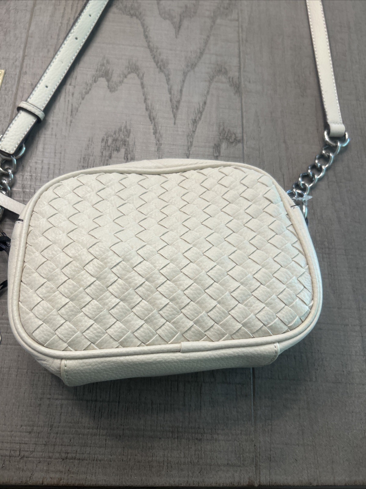 Sanctuary Basket Weave Ivory Leather Crossbody Bag Adjustable Strap 8x6x3