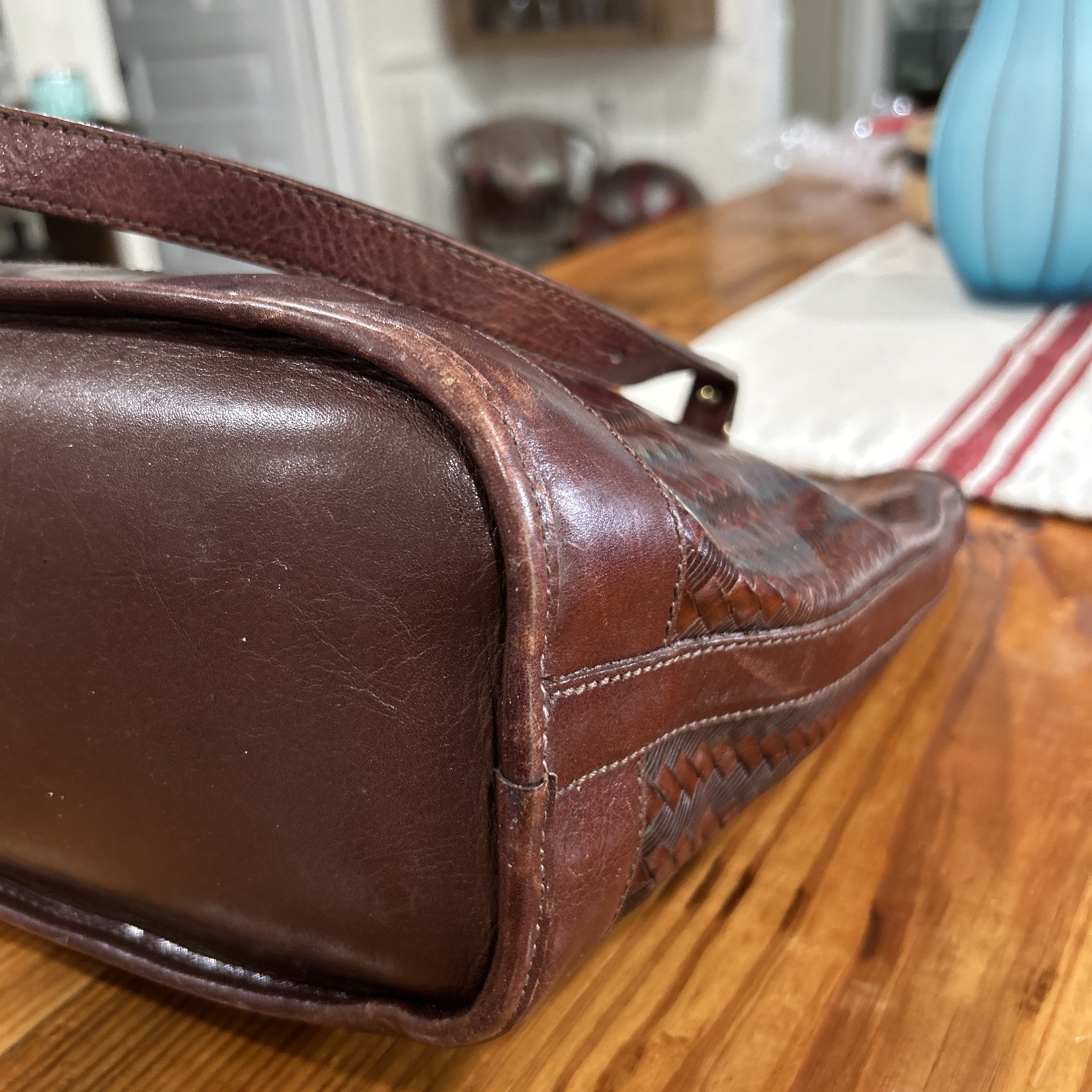 Brahmin BROWN Basket Weave Beauty Leather Shoulder HandBag Purse
