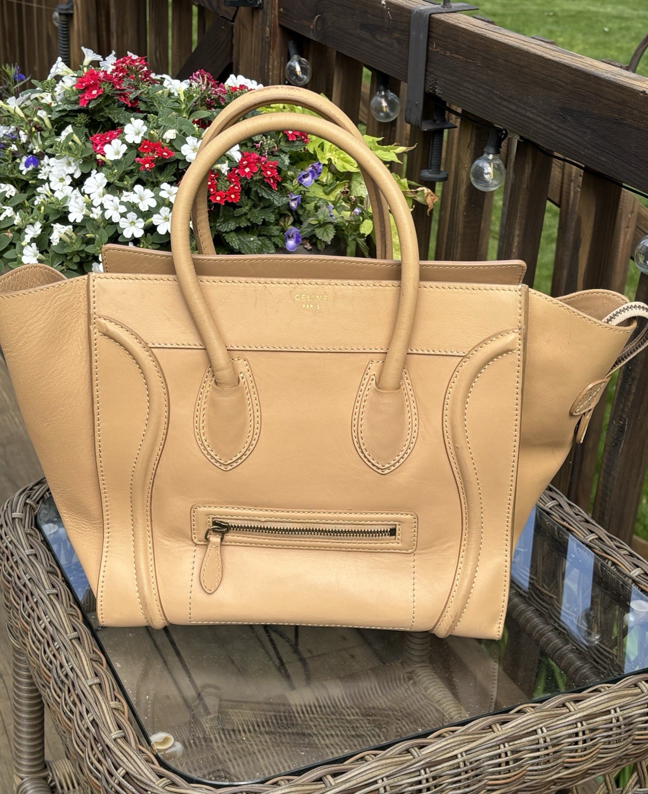 Celine Luggage Phantom Tote Handbag Beige Leather Micro Shopper 12x11x10