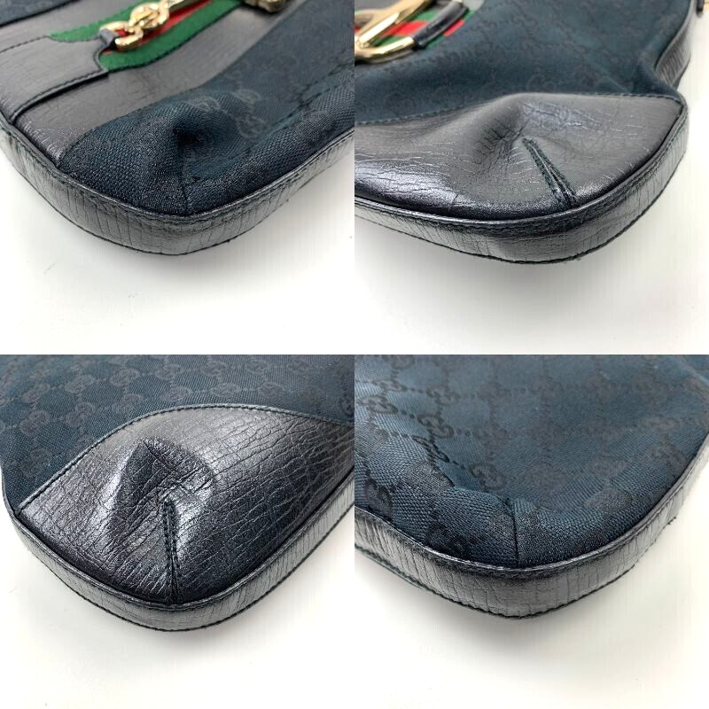 GUCCI Horsebit Sherry Shoulder Bag Black GG Canvas Leather 137388 Auth Used
