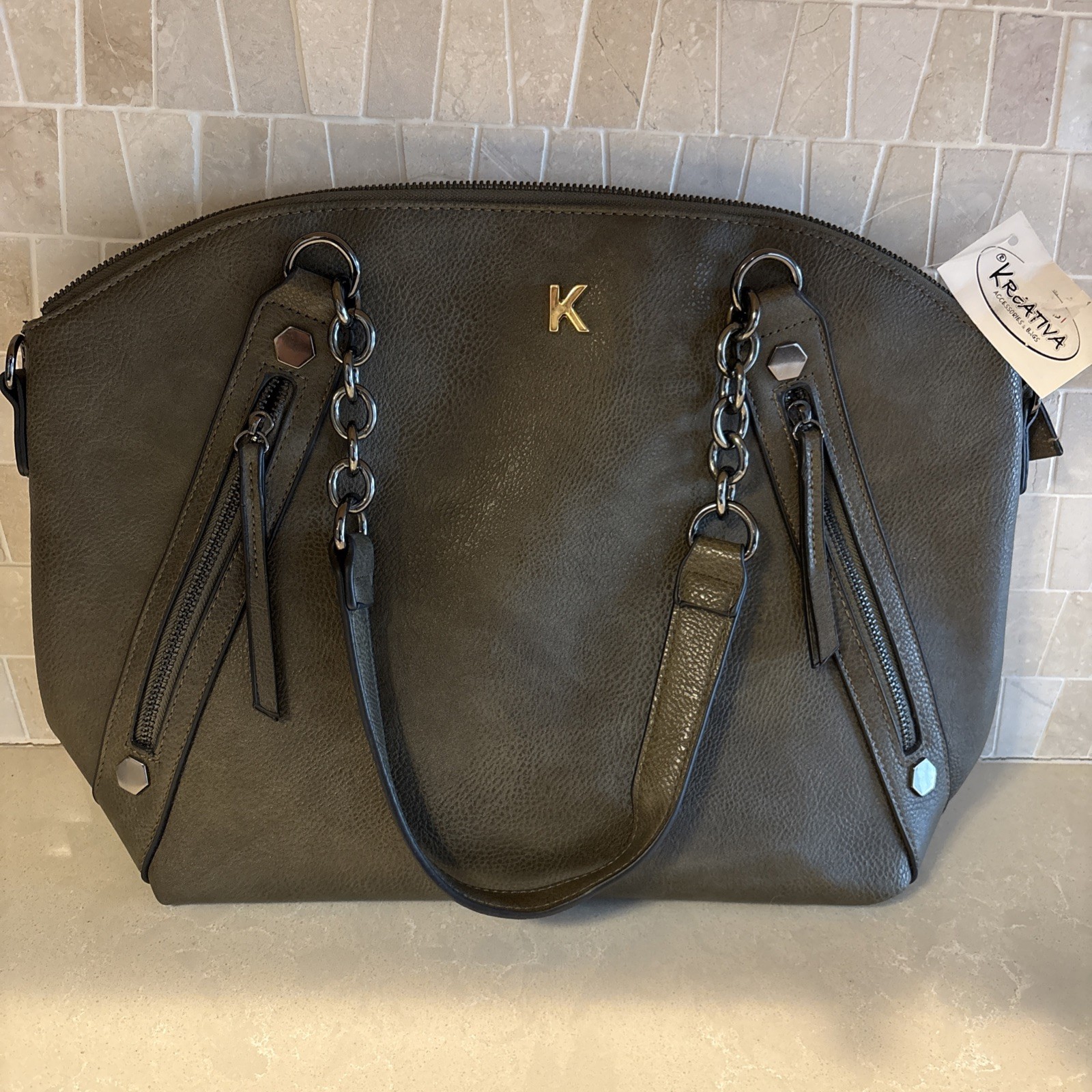 NWT Olive Kreativa Faux Leather Handbag