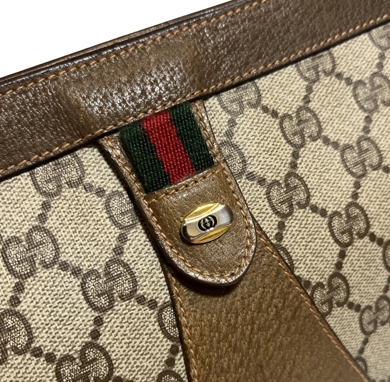 Vintage GUCCI Sherry Line GG Clutch Bag PVC Canvas Leather Authentic