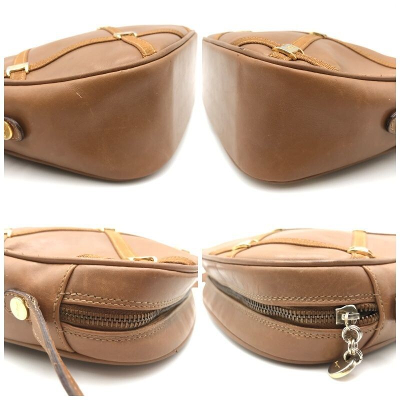 Salvatore Ferragamo Vara Brown Leather Crossbody Shoulder Bag Vintage Gold Logo