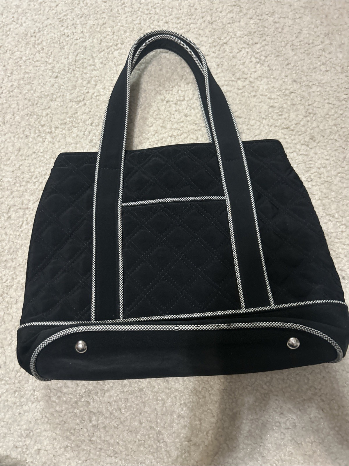 VERA BRADLEY QUILTED BLACK HANDBAG with BLACK/WHITE Piping Purse 10x13x4”