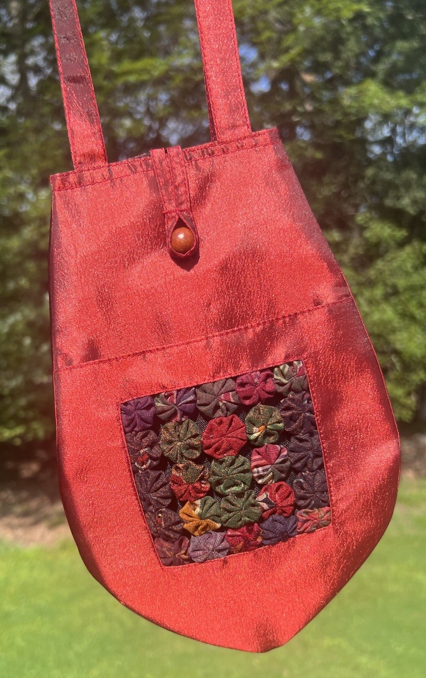 Thai Silk Origami Fabric Floral Bag Purse Hand Made Red Beautiful Button Close