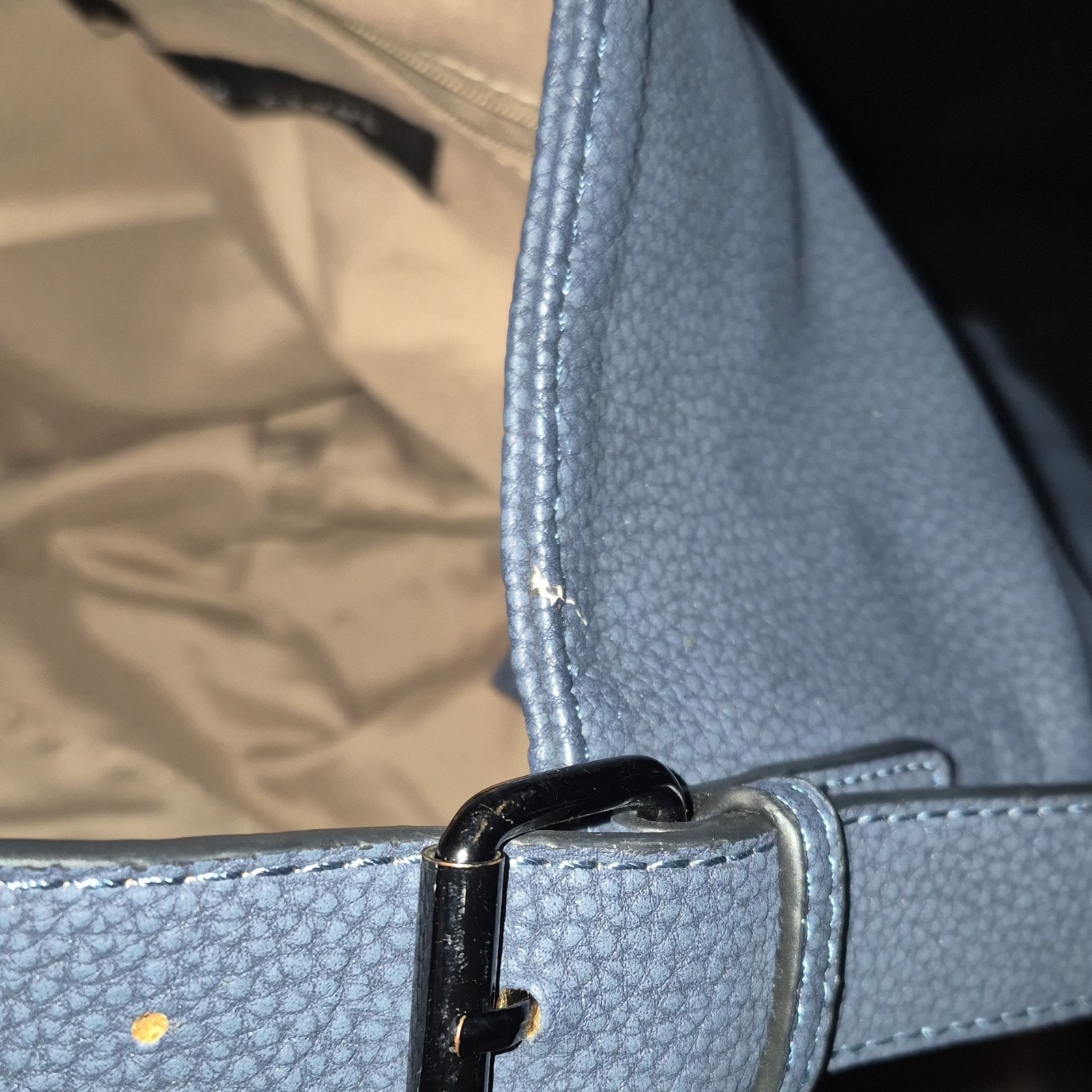 Black Rivet Expandable Blue Shoulder Bag Silver Hardware Studded Zipper Closure