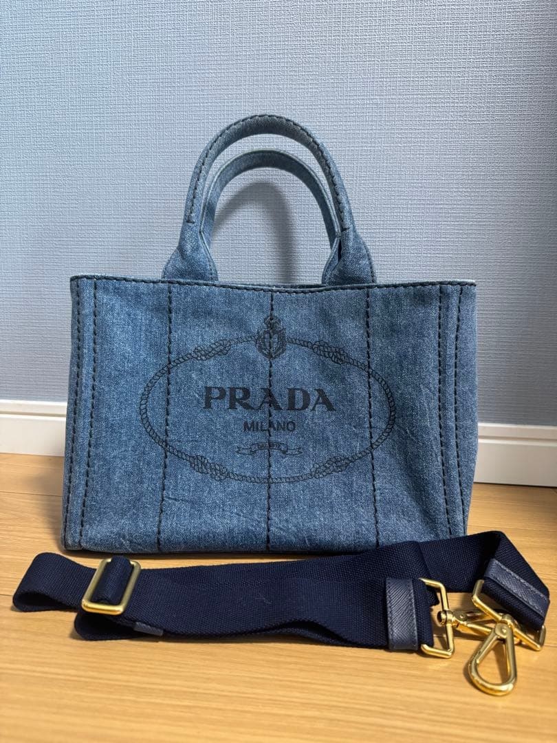 Authentic PRADA Denim 2WAY Tote Bag 28cm x 20cm x 15cm, Excellent Condition