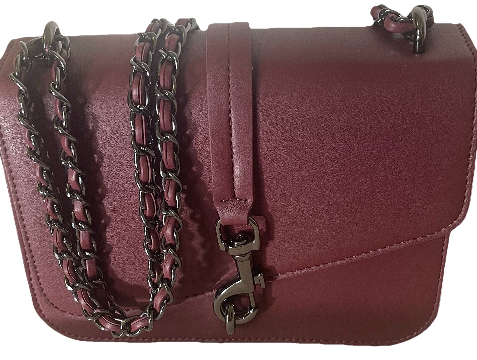 Steve Madden Burgundy Faux Leather Chain Strap Crossbody Shoulder Bag