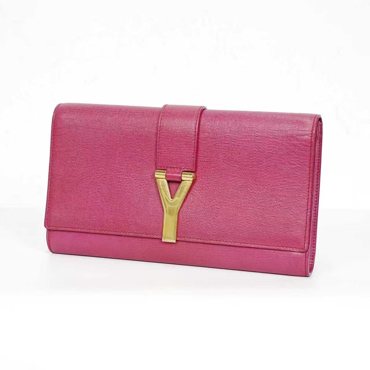 Saint Laurent Y-Ligne Leather Clutch with Gold-tone Logo