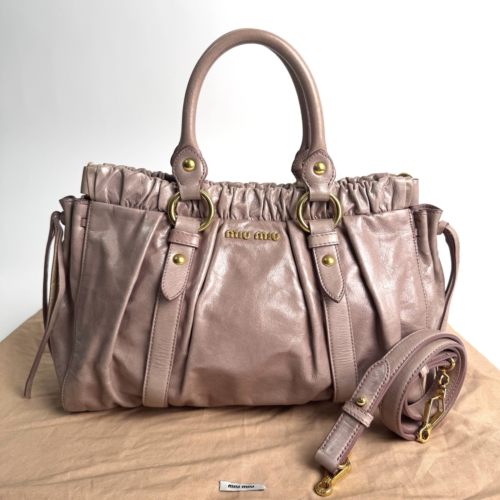 Miu Miu Vitello Lux 2way Handbag Shoulder Bag Pink Leather Y2K Authentic e104