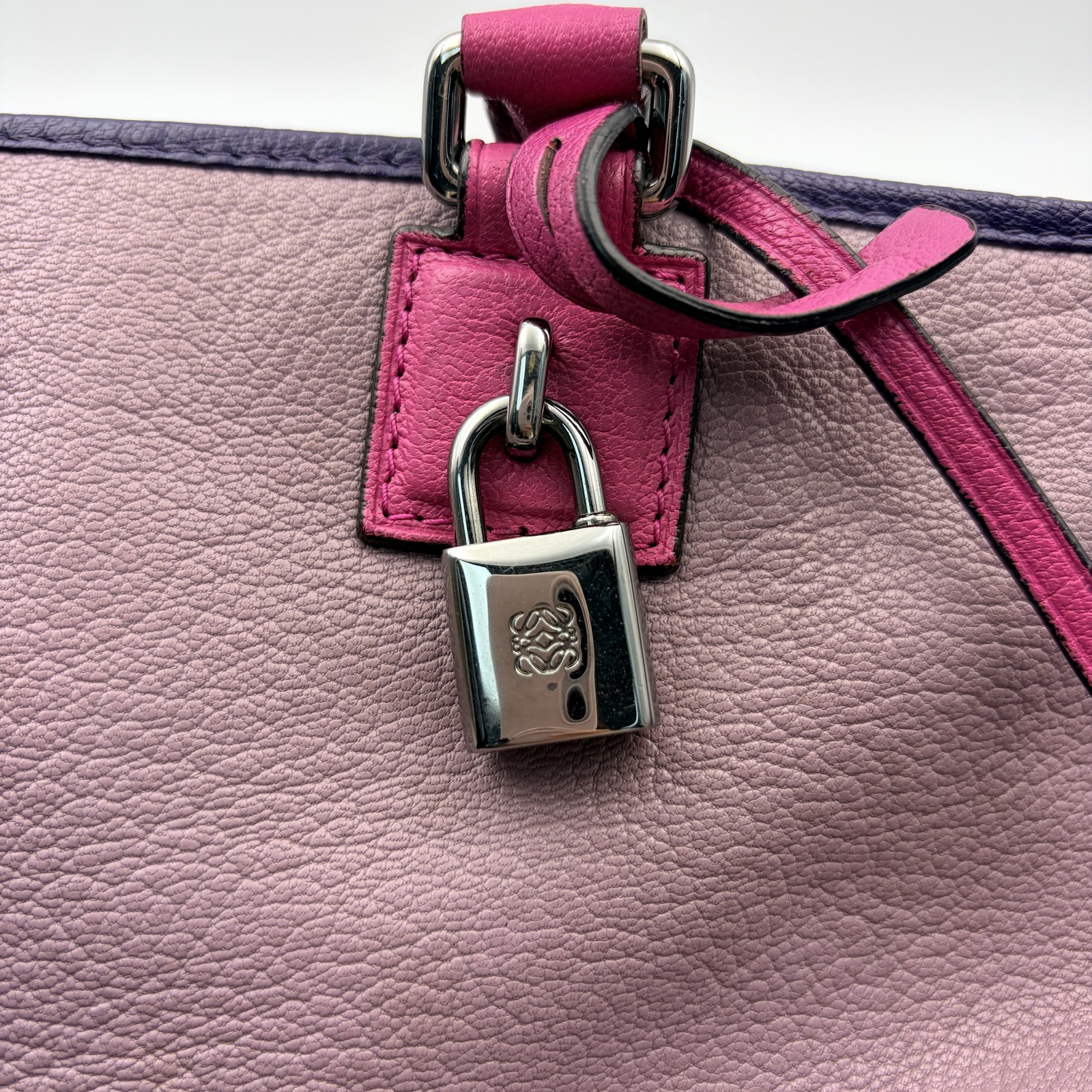 Auth LOEWE Anagram Amazona Boston Hand Bag Purple Color-block Top Handle Bag USA
