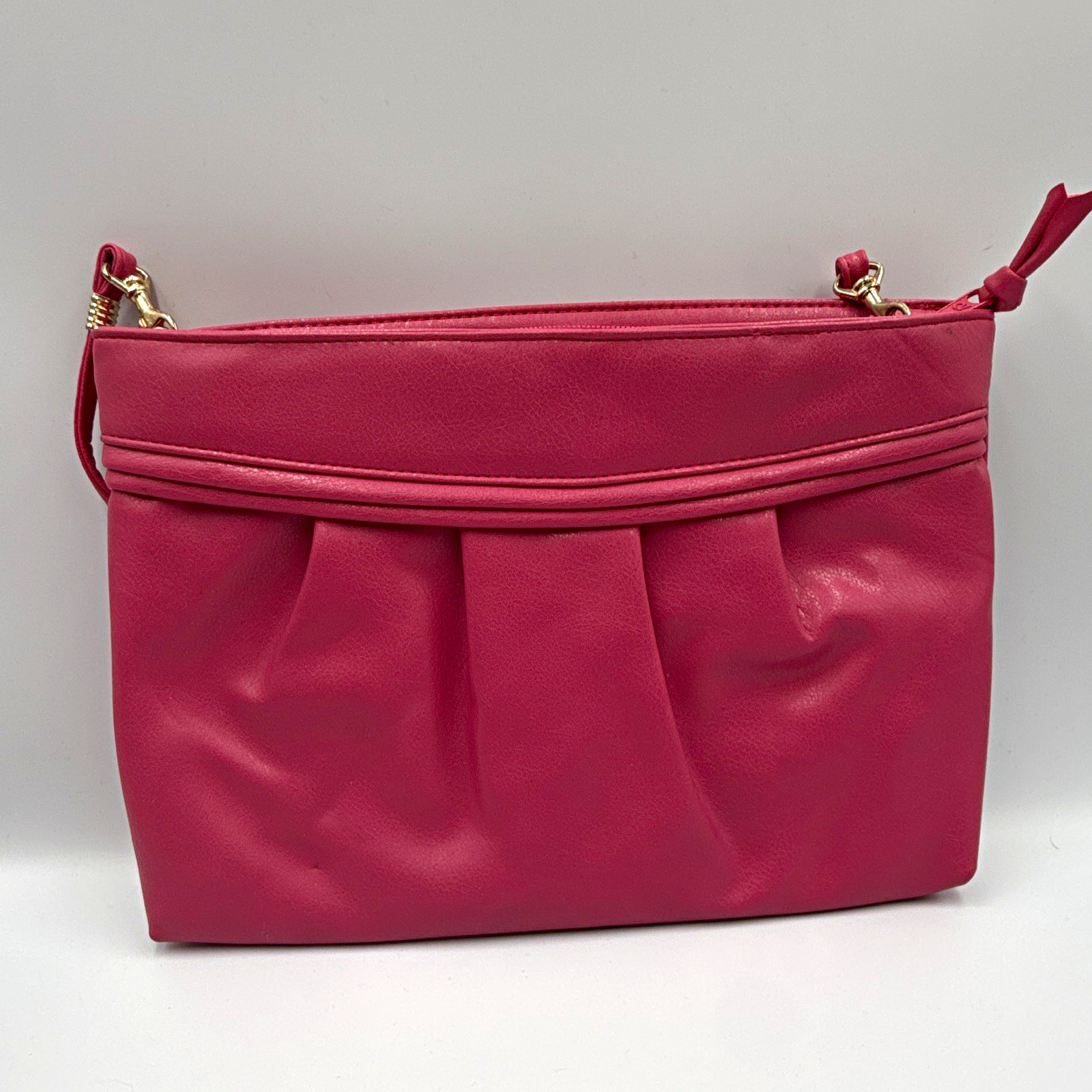 Vtg 1980s Almondo Hot Pink Faux Leather Crossbody Bag Ruched Convertible Clutch